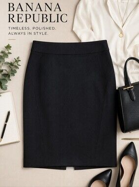 Banana Republic Black Wool Blend Pencil Skirt Size 8 EUC Career Office